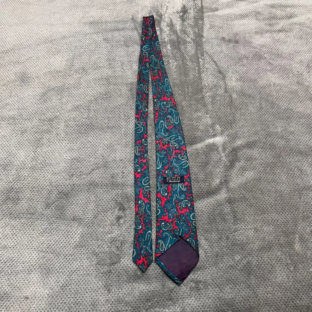Dillards by Stonehenge Mens Silk Tie Red Teal Gold Paisley Hand Sewn Necktie